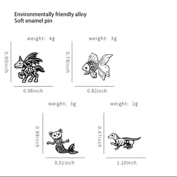 4 piece set black skull Gothic Style fish dog enamel pin brooch charm purse bag - Picture 8 of 8